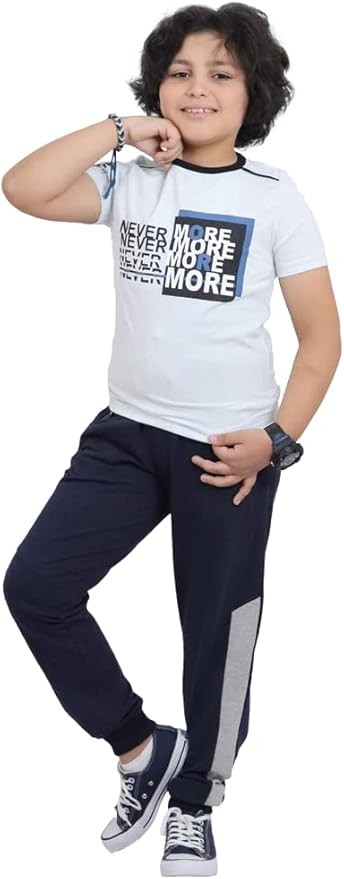 طقم اولادي بطباعة more صيفي تيشيرت قطن وسويت بانتس ميلتون طقم عملي ومريح بخامة قطنية ناعمة وتصميم مناسب للبيت والخر