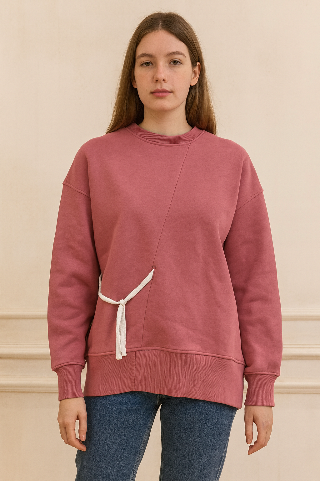 سويت شرت ماى جينز بياقه وكمر 8612